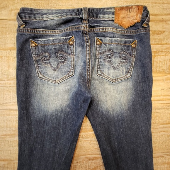 ReRock Express Jeans Womens 4 Dark Blue Skinny Distressed Denim Preppy Normcore - Picture 9 of 11